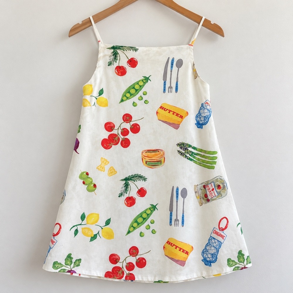 Cider Food Print Linen Blend Mini Dress White Size S -WHITE